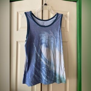 OP Blue and White Wave Pattern Tank Top